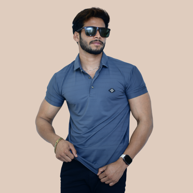 Premium Stretchable Soft Fabric Polo - Steel Blue