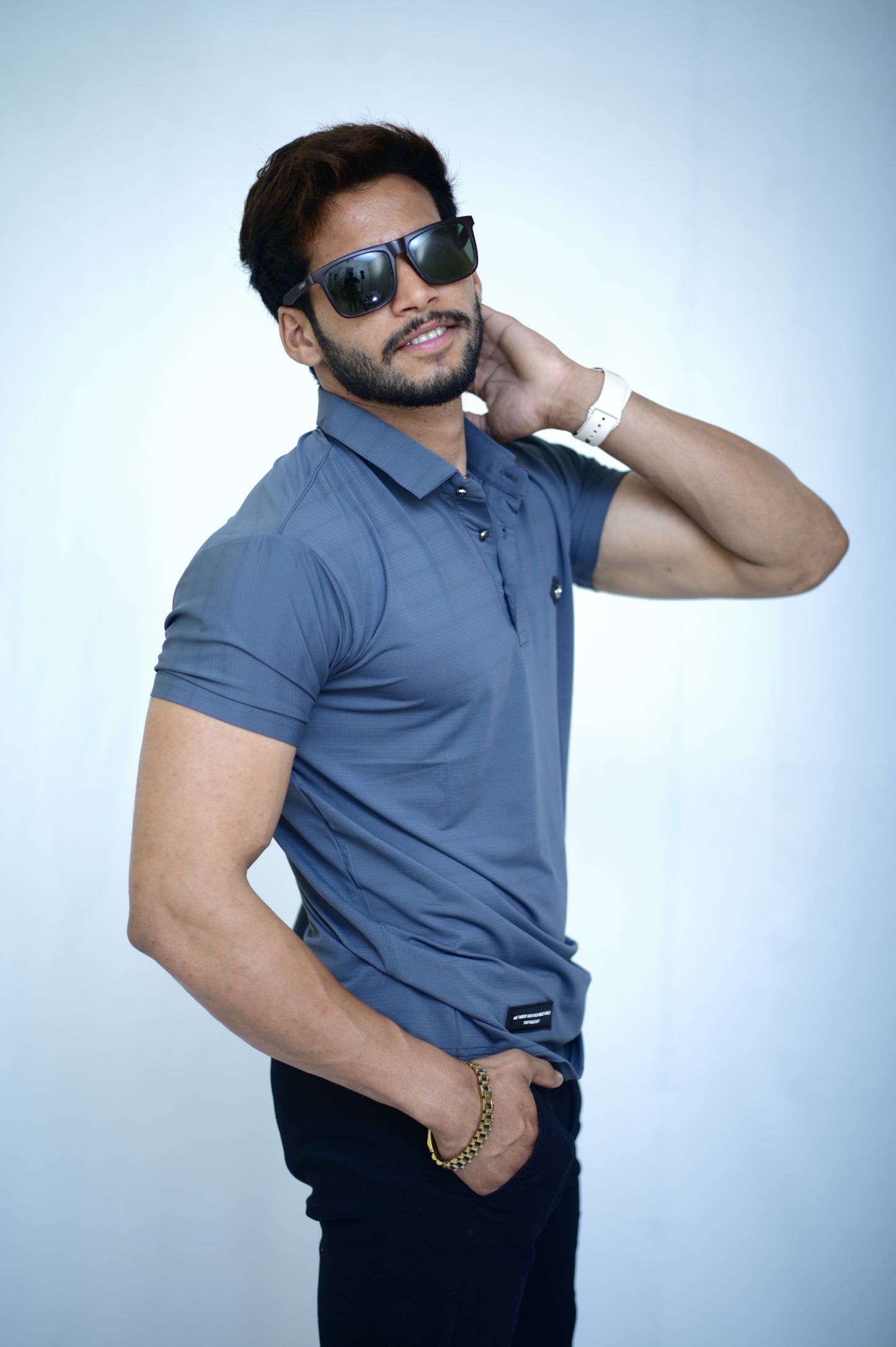 Premium Stretchable Soft Fabric Polo - Steel Blue