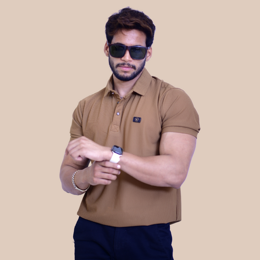 Premium Bubble Fabric Polo - Brown